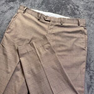 Ralph Lauren Windowpane Performance Dress Pants Mens 38x30 Stretch Brown Plaid